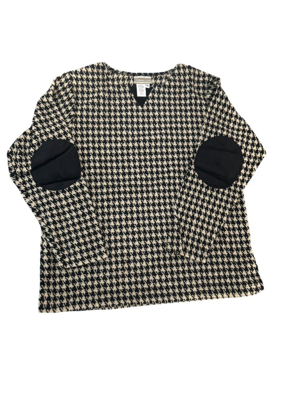 Rare Coldwater Creek Black Oat Houndstooth Elbow Patch Pullover VTG Size S
